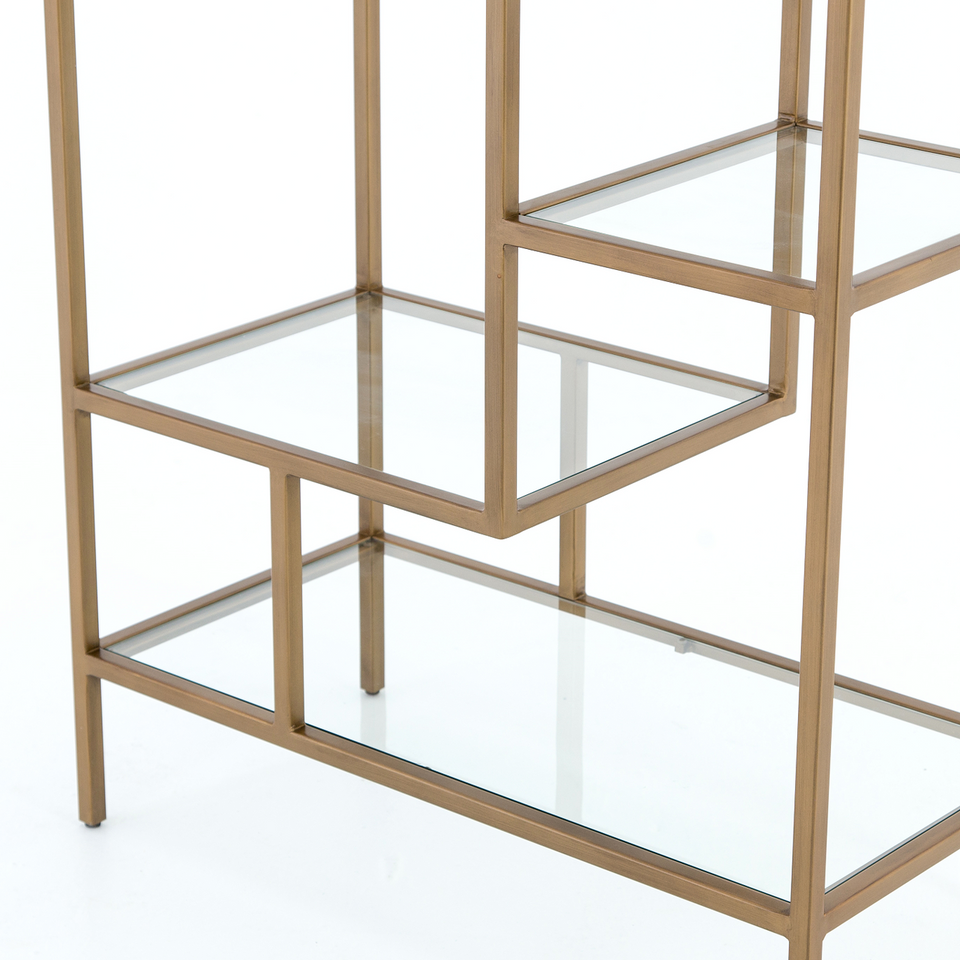 Helena Staggered Antique Brass + Glass Shelf Bookcase 83" Zin Home
