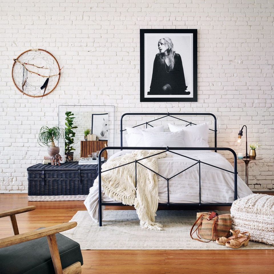 Piper Vintage Black Iron Queen Platform Bed Zin Home