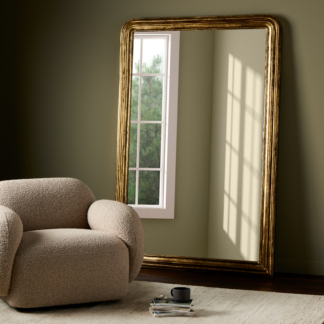 ヴィンテージ額縁　ミラー Vintage Louis Antiqued Gold Leaf Floor Mirror 72