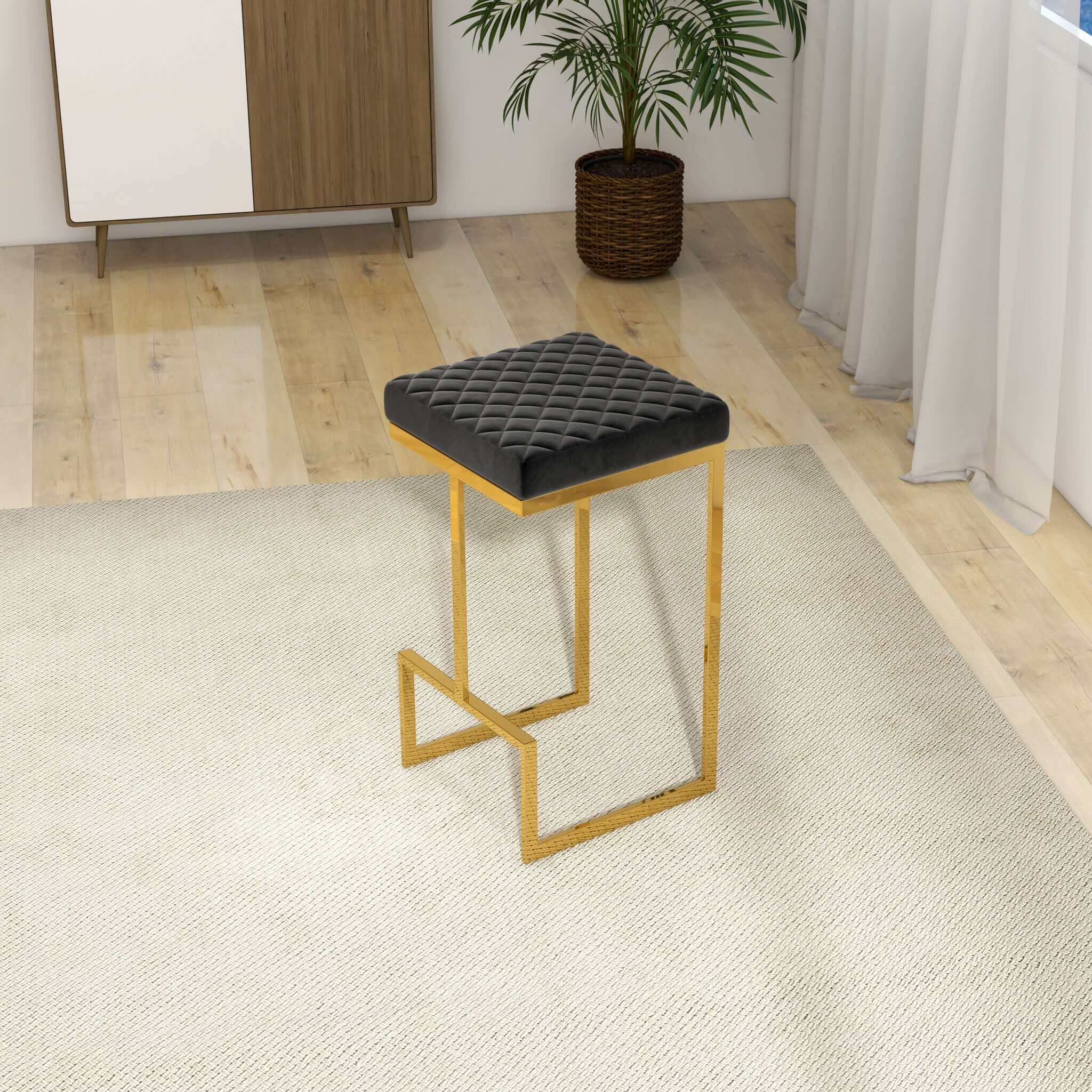 midcentury額 Joel Mid Century Modern Luxury Upholstered Stool - Black