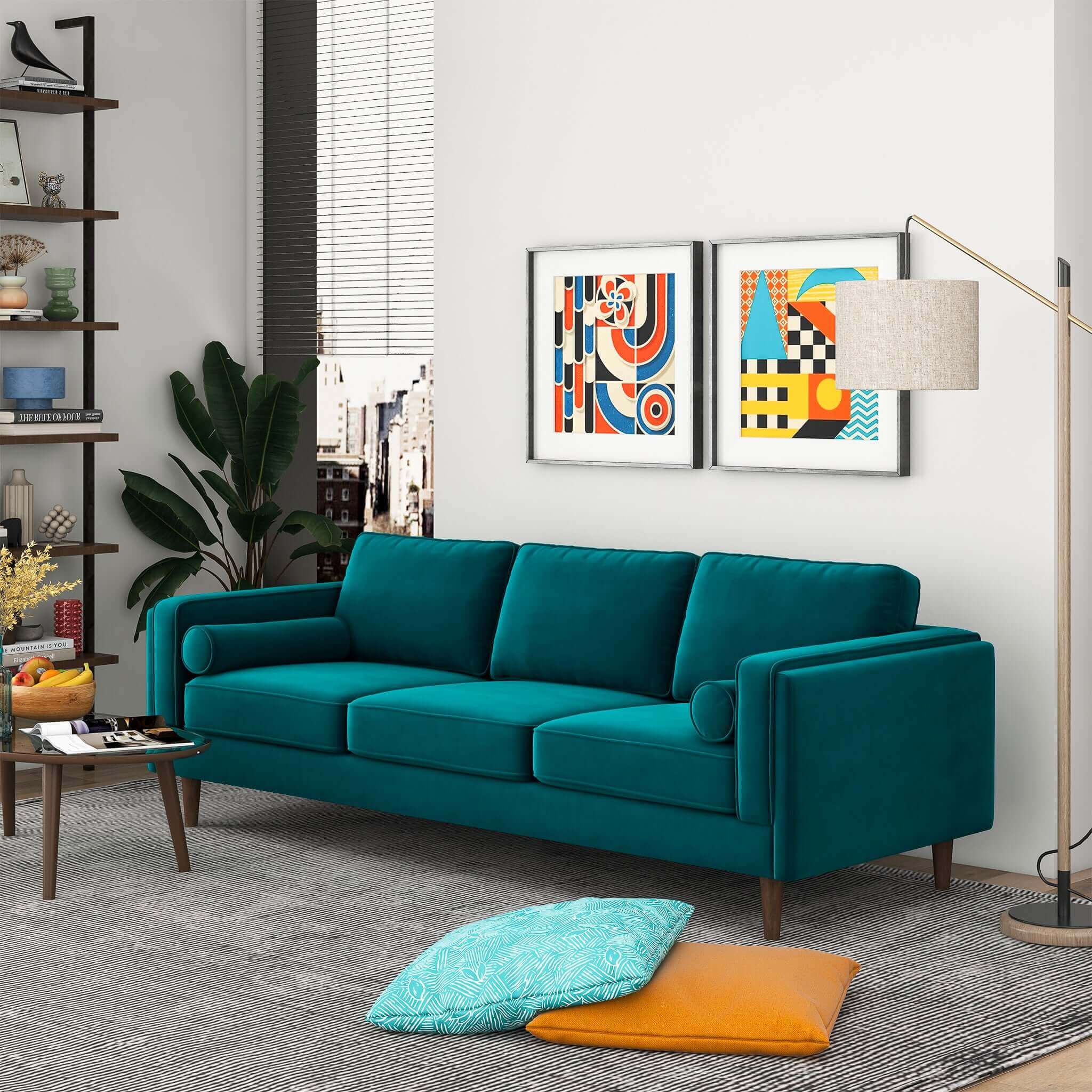 Amber Mid Century Modern Teal Luxury Modern Velvet Sofa| Zin Home