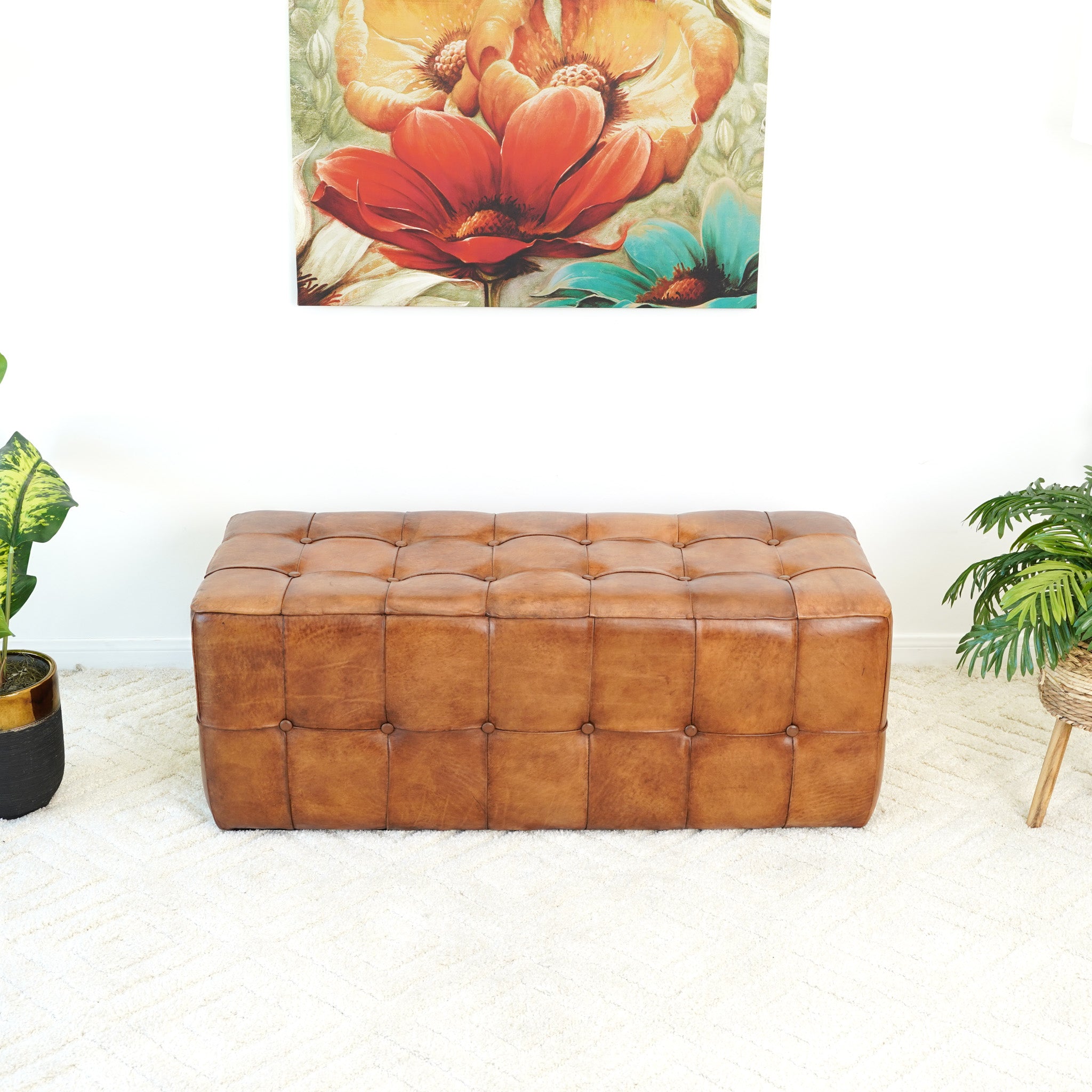 eb's Mountain Furniture ベージュ BenjiroTanLeatherBench-