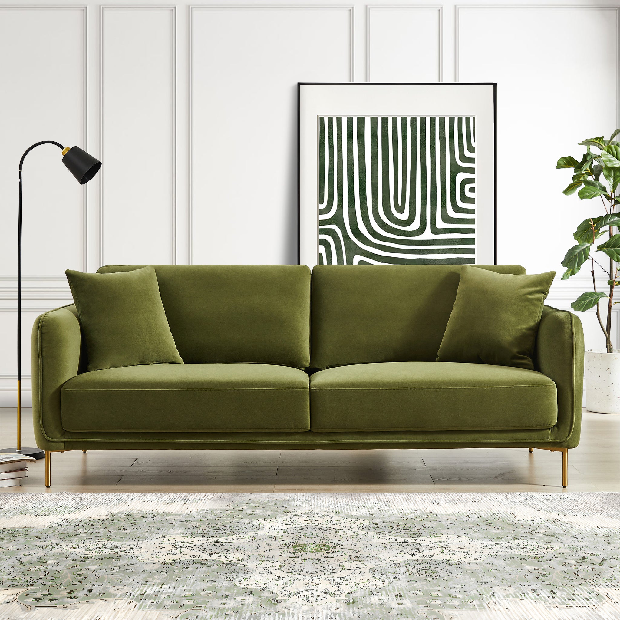 DULTON　＊　VELVET SOFA 2 SEATER DantonOliveGreenVelvetSofa-