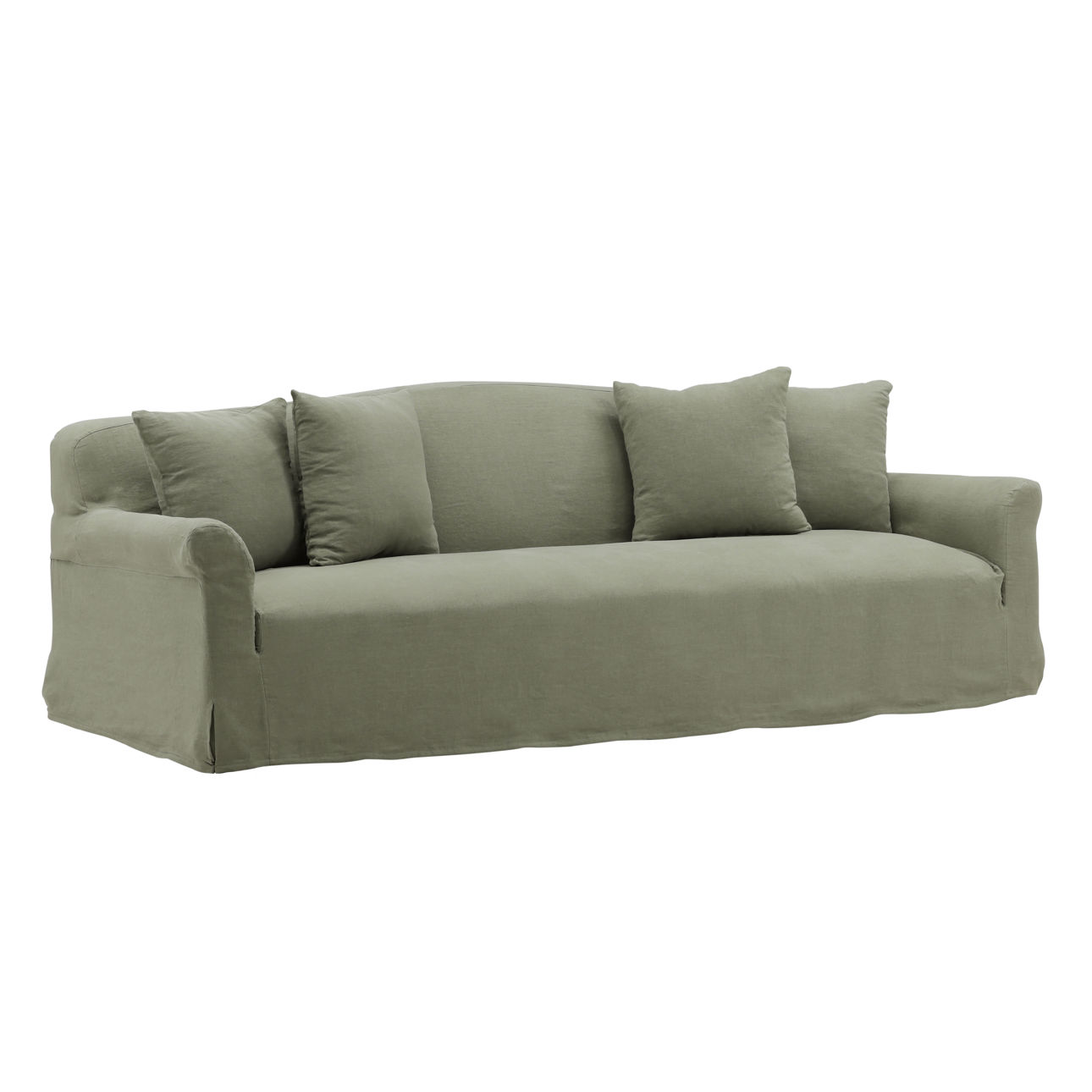 Chelsea Green Linen Slipcovered Camelback Sofa 96