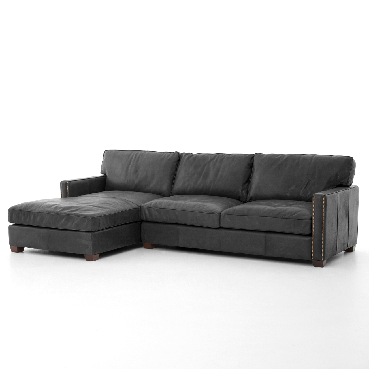 Larkin Vintage Black Leather Sectional Sofa With Chaise Zin Home