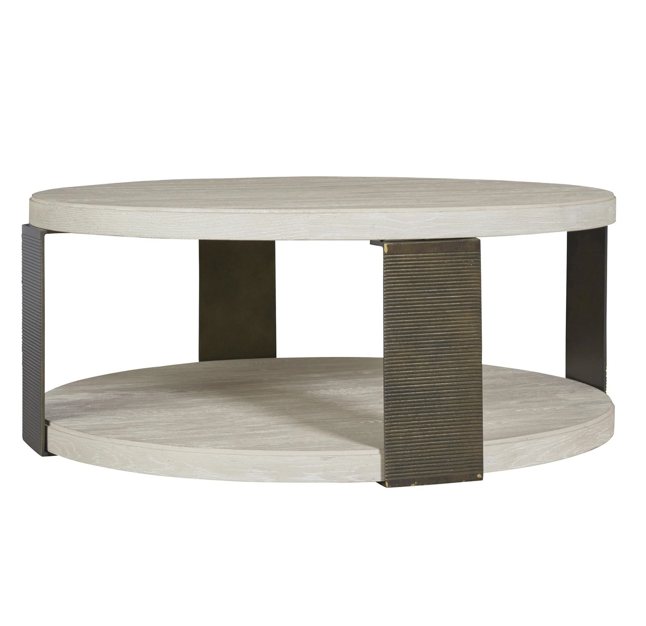 Modern Grey Oak Wood Bronze Metal Round Cocktail Table Zin Home
