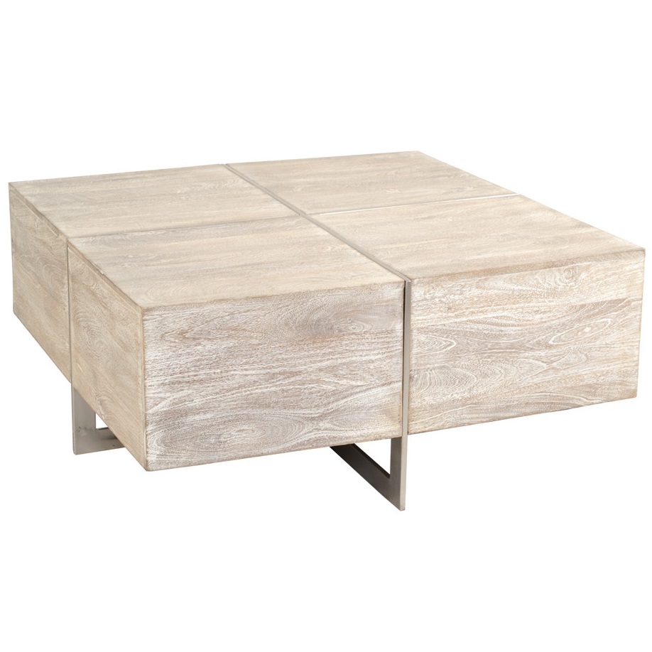 Uptown Whitewashed Solid Wood Square Coffee Table 40