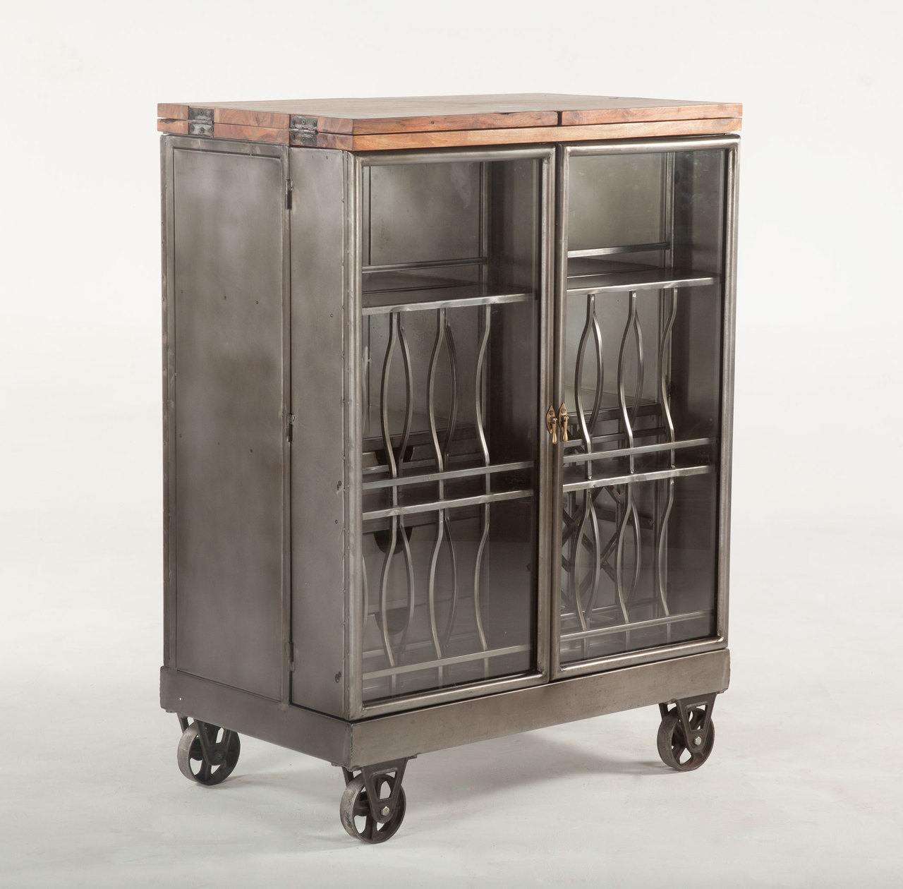 Steampunk Industrial Steel And Glass Bar Cart Cabinet Zin Home