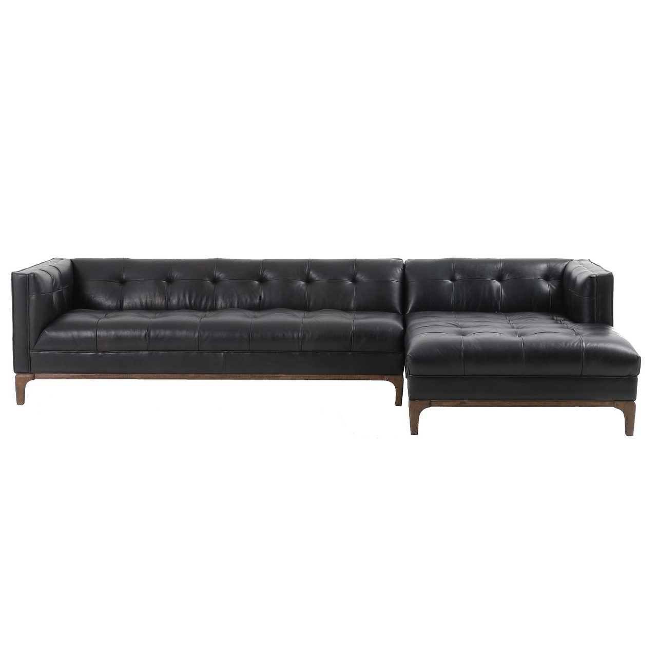 Dylan Mid Century Modern Tufted Black Leather 2 Piece Sectional Sofa Zin Home Fourhands