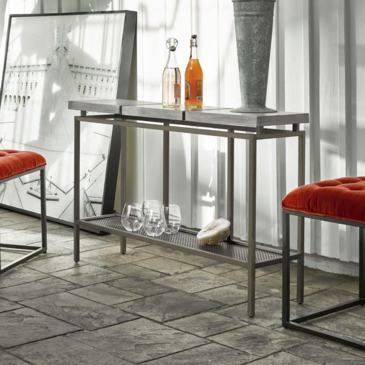 Garrison Concrete Top Bronze Base Console Table 48 Zin Home