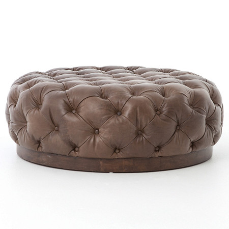 Plateau Round Tufted Leather Cocktail Ottoman Zin Home