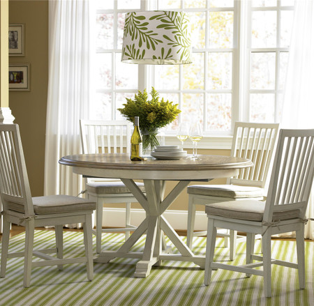 Coastal Beach White Oak Round Expandable Dining Table 54