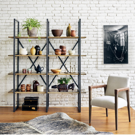 Shane Industrial Loft Antique Brass Clad Double Bookcase | Zin Home