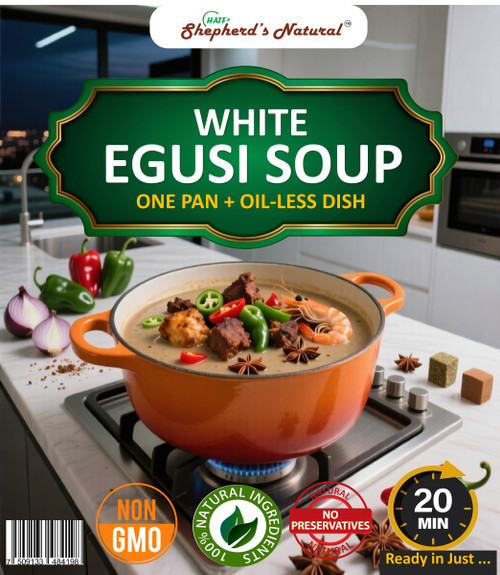 WHITE EGUSI SOUP (Without palm oil),  1.2LB JUMBO SIZE, Serves 4-6, Ready in 20mins