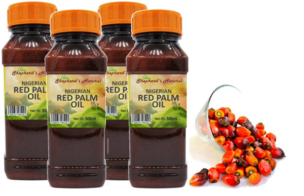 Nigerian Red Palm Oil  (500ml x 4 bottles), 100% All Natural  in Easy Grip Container