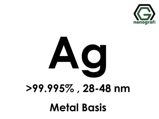 Ag(Gümüş) Nanopartikül, 99.995%, 28-48nm, Metal Temelli 