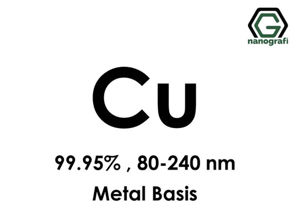 Cu(Bakır) Nanopartikül, 99.95%, 80-240 nm, Metal Temelli