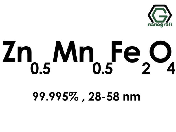 Zn0.5Mn0.5Fe2O4(Çinko Mangan Demir Oksit) Nanopartikül, 99.995%, 28-58nm 