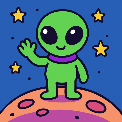 Friendly Space Alien and Planet - DIY Painting By Numbers Kit Friendly Space Alien and Planet - DIY Painting By Numbers Kit