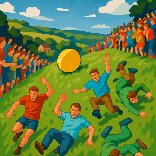 Cooper Hill Cheese Rolling - United Kingdom - DIY Painting By Numbers Kit Cooper Hill Cheese Rolling - United Kingdom - DIY Painting By Numbers Kit
