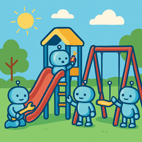 Friendly Robots Building a Playground - DIY Painting By Numbers Kit Friendly Robots Building a Playground - DIY Painting By Numbers Kit