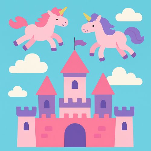 Fantasy Castle with Flying Unicorns - DIY Painting By Numbers Kit Fantasy Castle with Flying Unicorns - DIY Painting By Numbers Kit