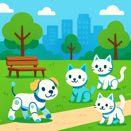 Robot Pet Parade in the City Park - DIY Painting By Numbers Kit