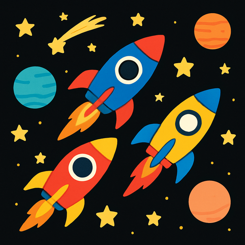 Rocket Race Through the Stars - DIY Painting By Numbers Kit