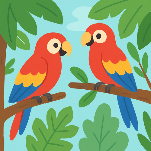 Playful Parrots in Tropical Trees - DIY Painting By Numbers Kit