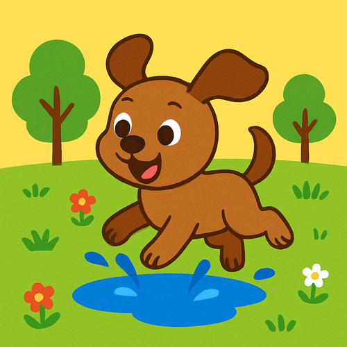 Playful Puppy Splashing in the Park - DIY Painting By Numbers Kit