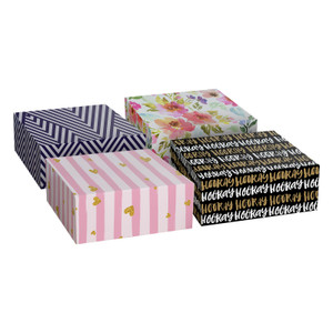 Snap-N-Store Gift Box Assortment, Large - Modern Chevron, Joyful Floral, Hooray, Gold Hearts/Pink Stripes - SNS03348