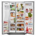 Kitchenaid® 19.9 cu ft. Counter-Depth Side-by-Side Refrigerator with Exterior Ice and Water and PrintShield™ finish KRSC700HPS
