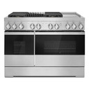 Jennair® NOIR™ 48" Dual-Fuel Professional Range with Chrome-Infused Griddle and Gas Grill JDRP748HM