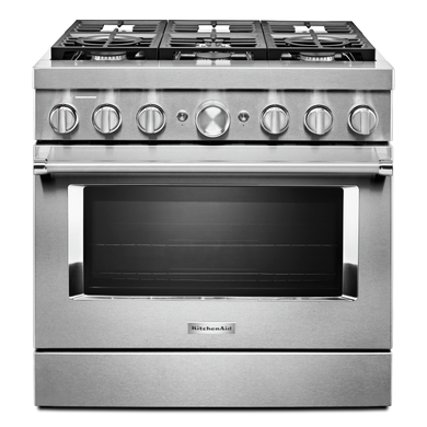 Cuisinière commerciale intelligente bicombustible KitchenAid®, 6 brûleurs, 36 po KFDC506JSS