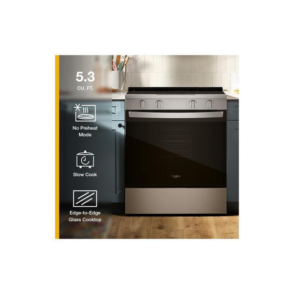 Whirlpool® 30-inch Electric Smart Range with No Preheat Mode and Steam Clean YWSES3330TS