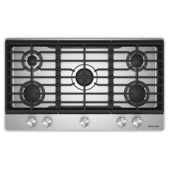 Kitchenaid® Gas-on-Metal Cooktop with 5 Versatile Burners and Edge-to-Edge Cast-Iron Grates KCGK336SSS