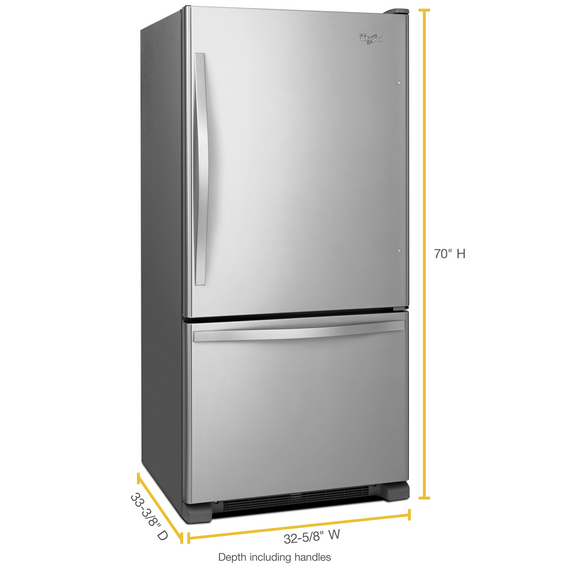 Whirlpool® 33-inches wide Bottom-Freezer Refrigerator with SpillGuard™ Glass Shelves - 22 cu. ft WRB322DMBM