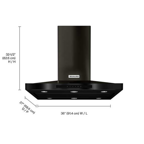 Kitchenaid® 36" Island-Mount, 3-Speed Canopy Hood KVIB606DBS