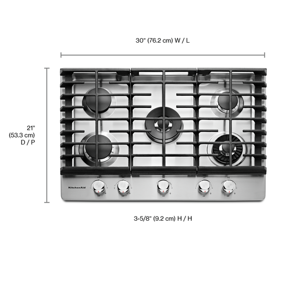 Kitchenaid® 30 5-Burner Gas Cooktop with Griddle KCGS950ESS