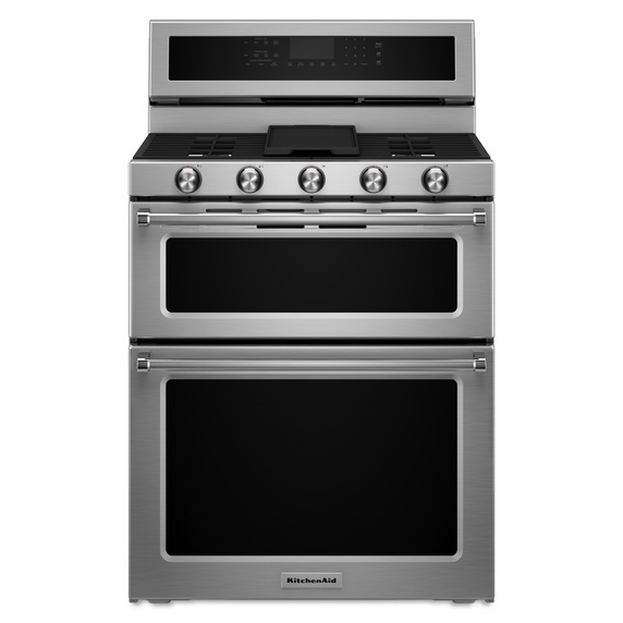 Kitchenaid® 30-Inch 5 Burner Gas Double Oven Convection Range KFGD500ESS