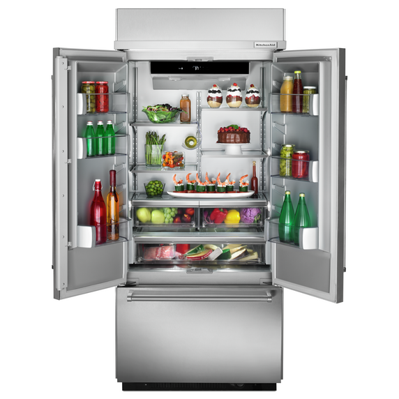 Kitchenaid® 20.8 Cu. Ft. 36 Width Built In Stainless Steel French Door Refrigerator with Platinum Interior Design KBFN506ESS