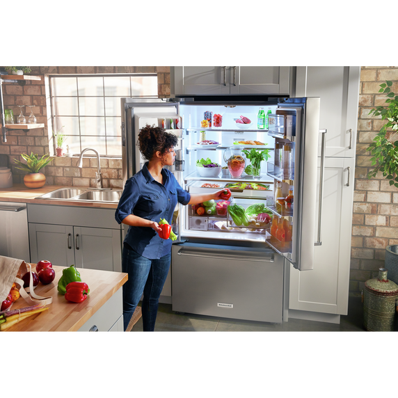 Kitchenaid® 23.8 cu. ft. 36" Counter-Depth French Door Platinum Interior Refrigerator with PrintShield™ Finish KRFC704FPS