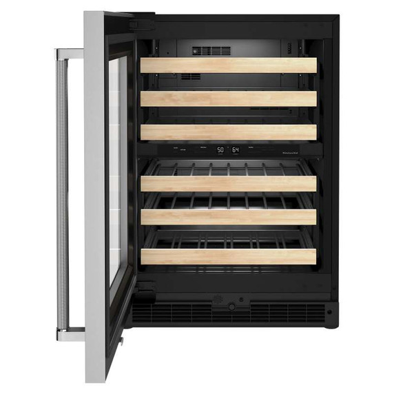 Kitchenaid® 24" Undercounter Wine Cellar with Glass Door and Wood-Front Racks KUWL214KSB