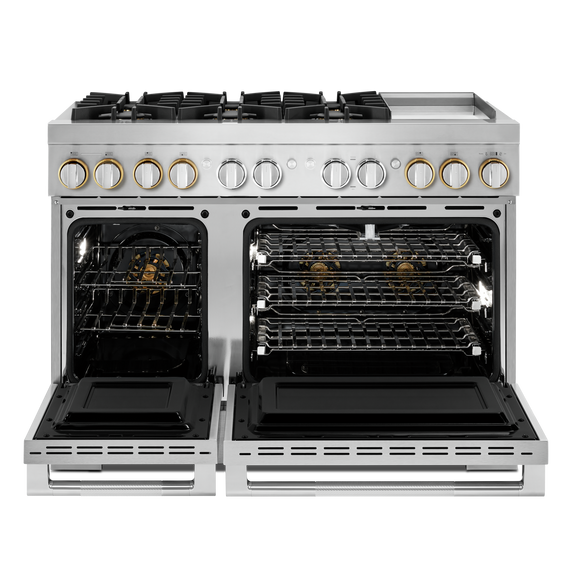 Jennair® RISE™ 48" Dual-Fuel Professional-Style Range with Chrome-Infused Griddle and Steam Assist JDSP548HL