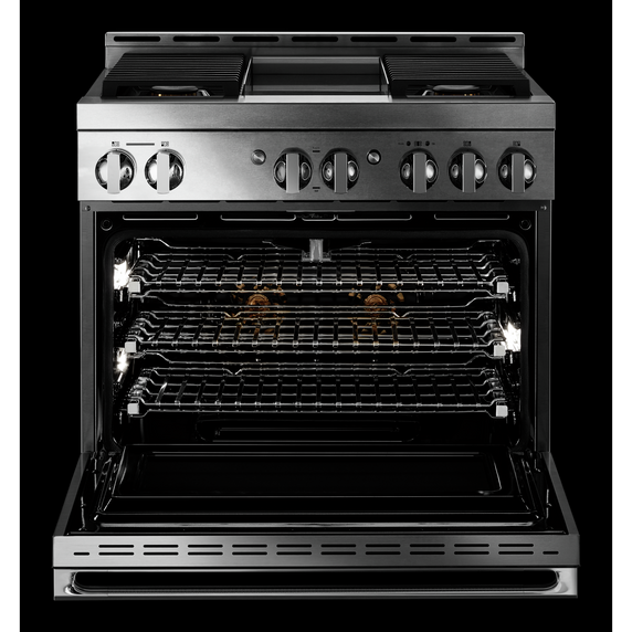 Jennair® 36 NOIR™ Gas Professional-Style Range with Chrome-Infused Griddle JGRP536HM