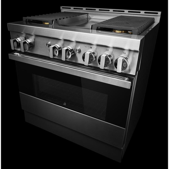 Jennair® 36" NOIR™ Gas Professional-Style Range with Chrome-Infused Griddle JGRP536HM