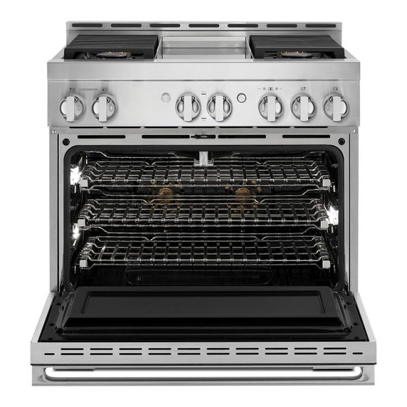 Jennair® 36" NOIR™ Gas Professional-Style Range with Chrome-Infused Griddle JGRP536HM