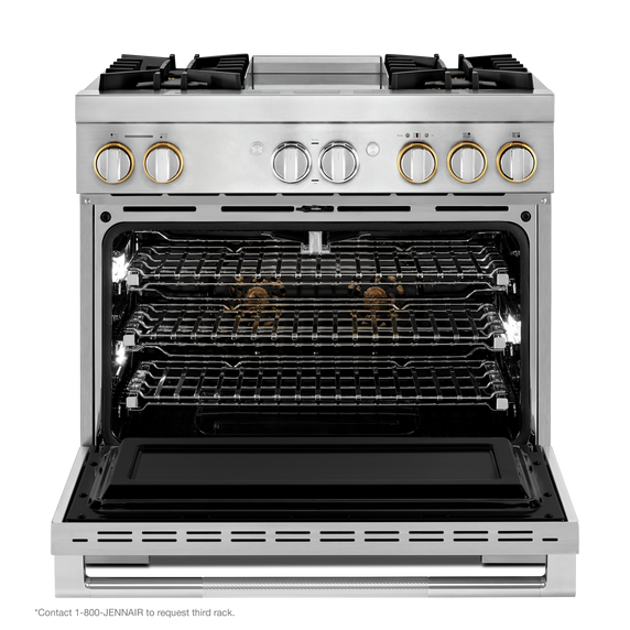 Jennair® RISE™ 36 Dual-Fuel Professional Range with Chrome-Infused Griddle JDRP536HL