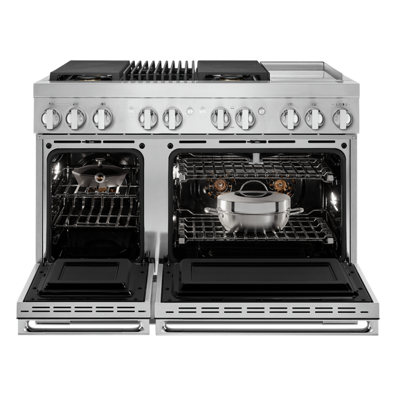 Jennair® NOIR™ 48" Dual-Fuel Professional Range with Chrome-Infused Griddle and Gas Grill JDRP748HM