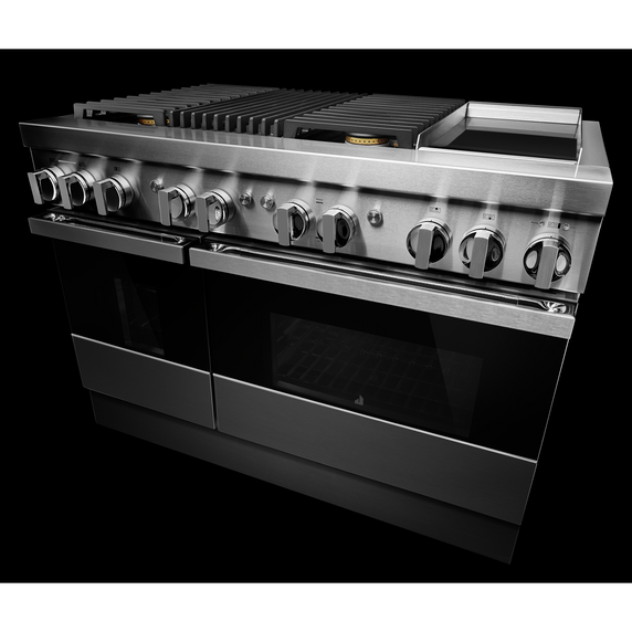 Jennair® NOIR™ 48" Dual-Fuel Professional Range with Chrome-Infused Griddle and Gas Grill JDRP748HM